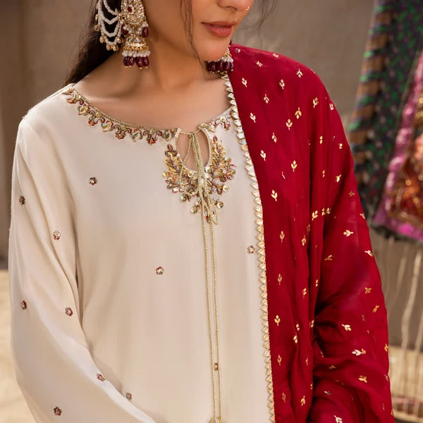 3- Piece Embroidered Raw Silk Suit