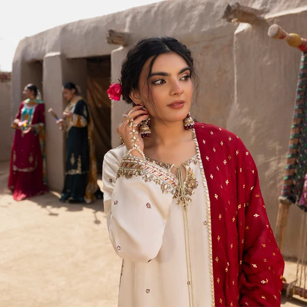 3- Piece Embroidered Raw Silk Suit