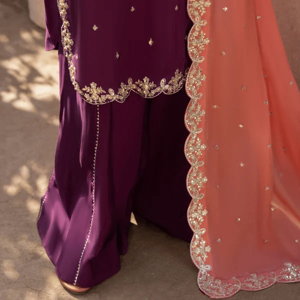 3- Piece Embroidered Raw Silk Suit