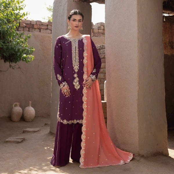 3- Piece Embroidered Raw Silk Suit