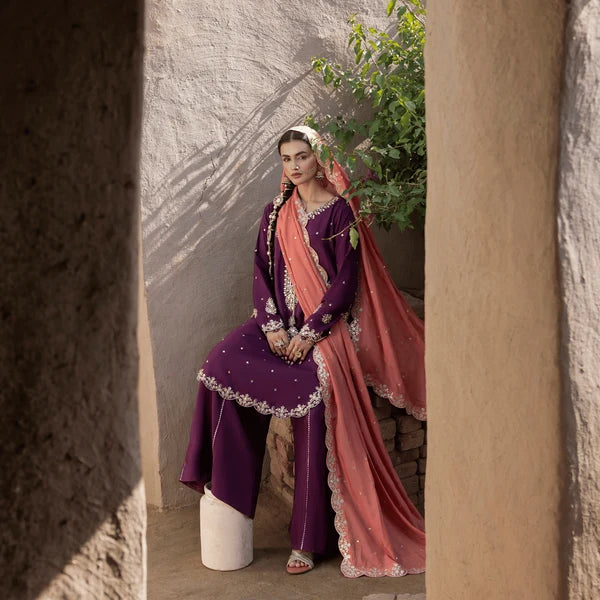 3- Piece Embroidered Raw Silk Suit