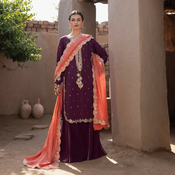 3- Piece Embroidered Raw Silk Suit