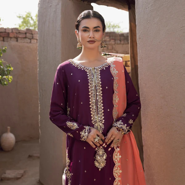 3- Piece Embroidered Raw Silk Suit