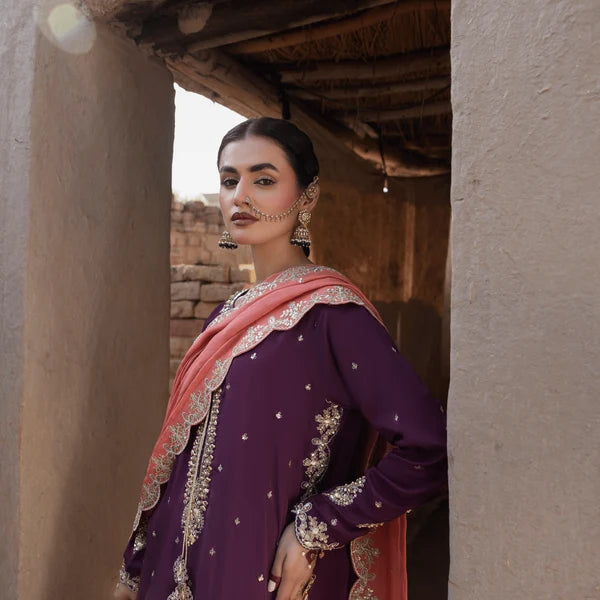 3- Piece Embroidered Raw Silk Suit