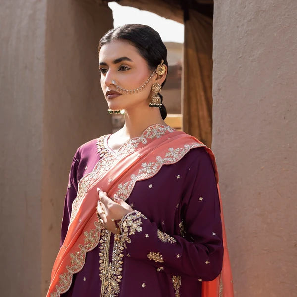 3- Piece Embroidered Raw Silk Suit