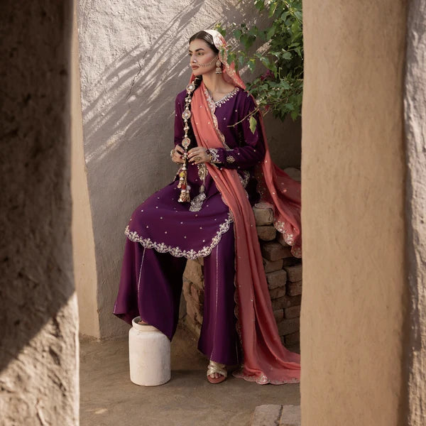 3- Piece Embroidered Raw Silk Suit
