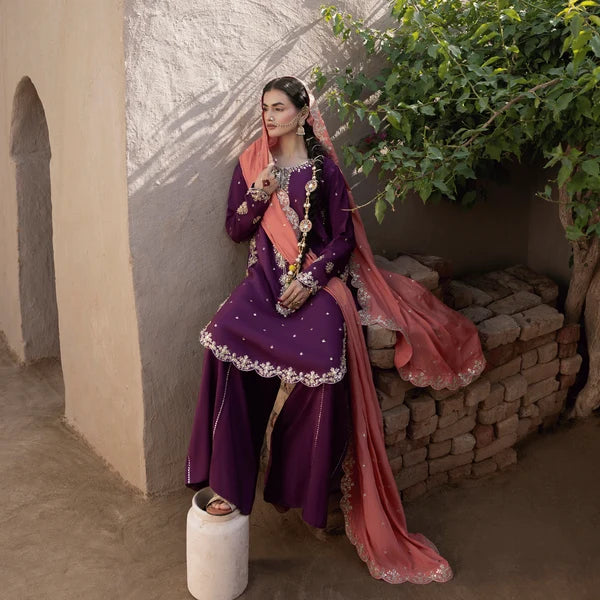 3- Piece Embroidered Raw Silk Suit
