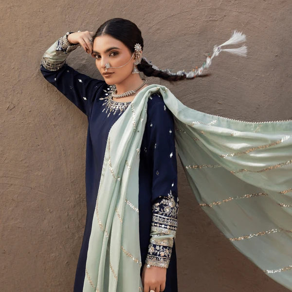 3- Piece Embroidered Raw Silk Suit