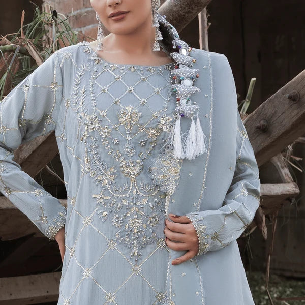 3- Piece Embroidered Raw Silk Suit