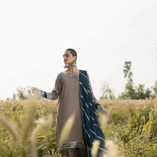 3- Piece Embroidered Raw Silk Suit
