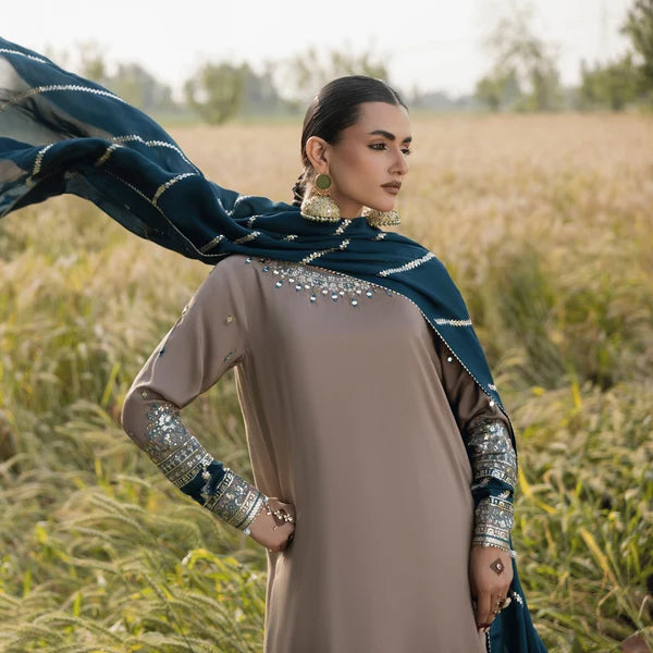 3- Piece Embroidered Raw Silk Suit