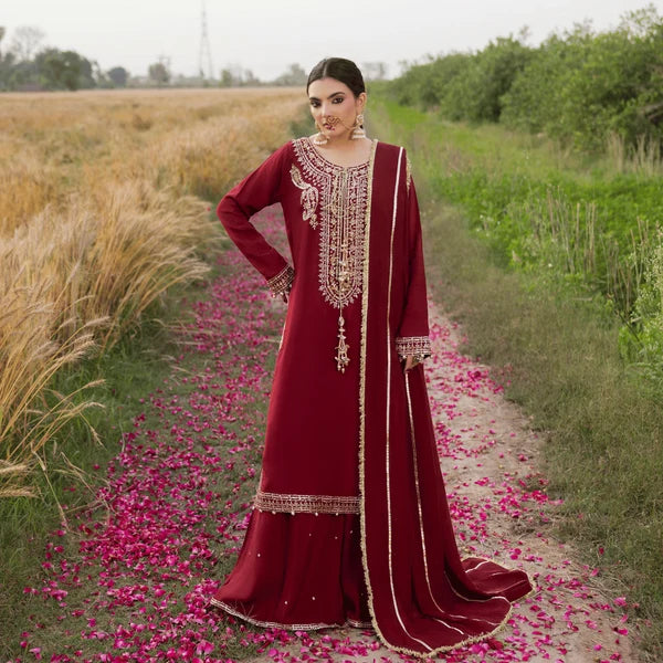 3- Piece Embroidered Raw Silk Suit