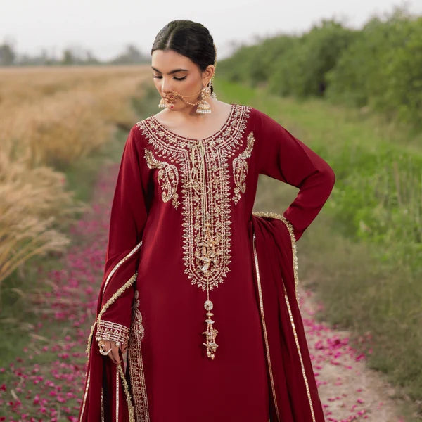 3- Piece Embroidered Raw Silk Suit