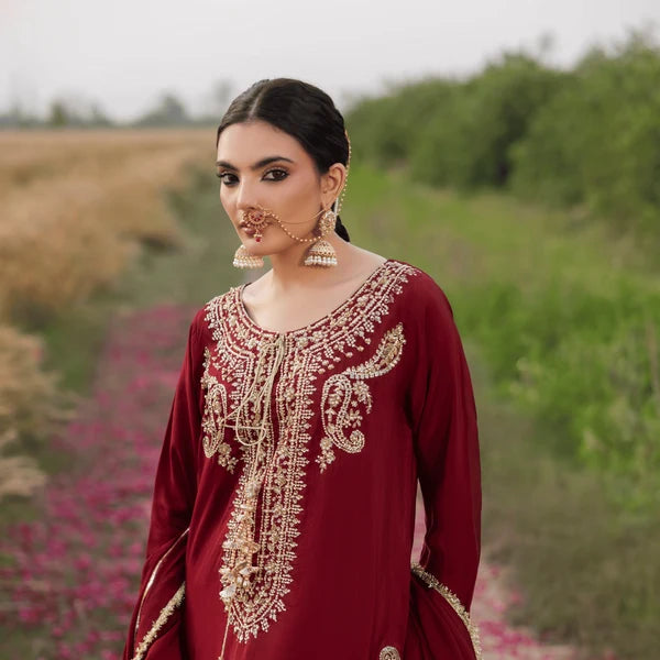 3- Piece Embroidered Raw Silk Suit