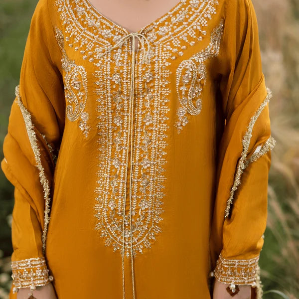 3- Piece Embroidered Raw Silk Suit