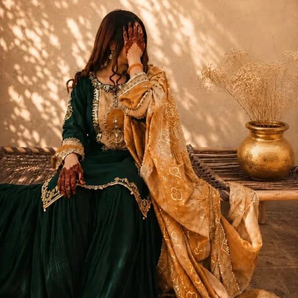 3- Piece Embroidered Raw Silk Suit