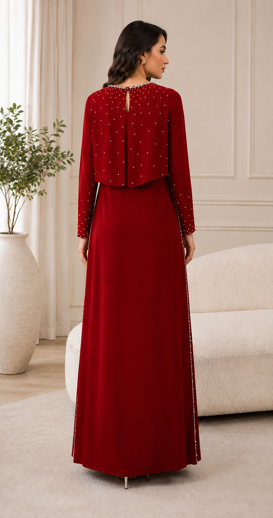 Ruby Silk Ensemble with Embellished Bolero