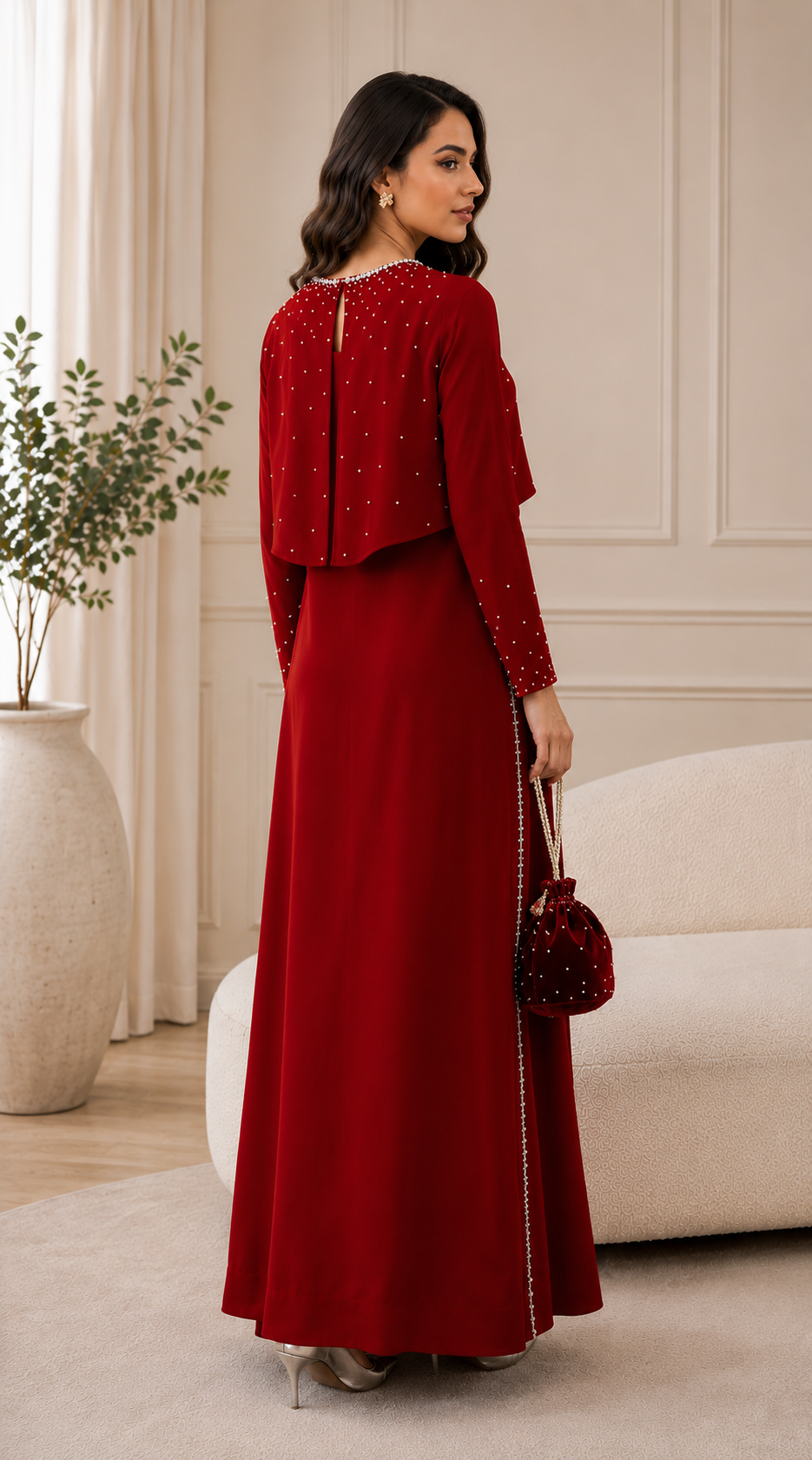 Ruby Silk Ensemble with Embellished Bolero