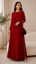 Ruby Silk Ensemble with Embellished Bolero
