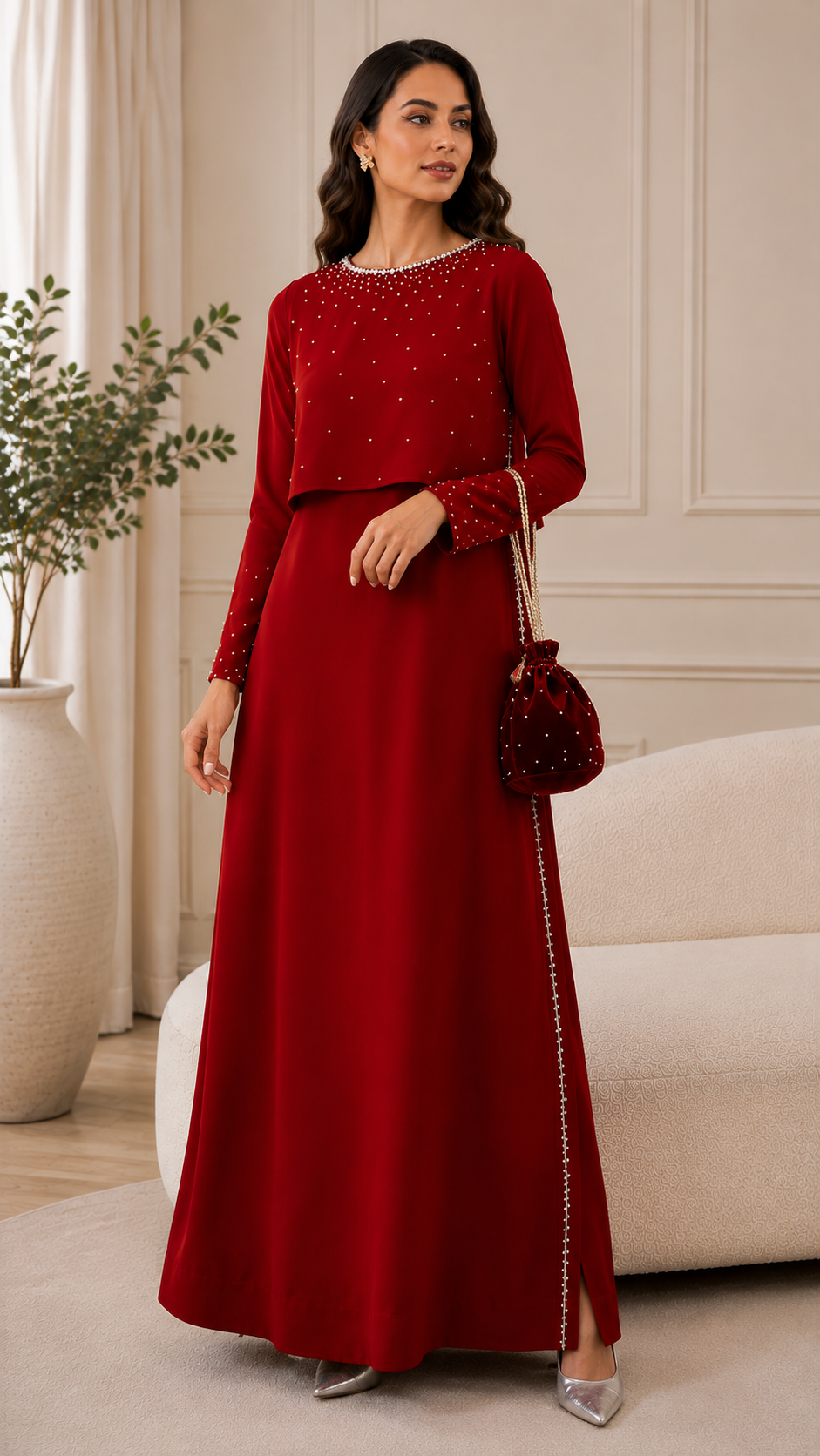 Ruby Silk Ensemble with Embellished Bolero