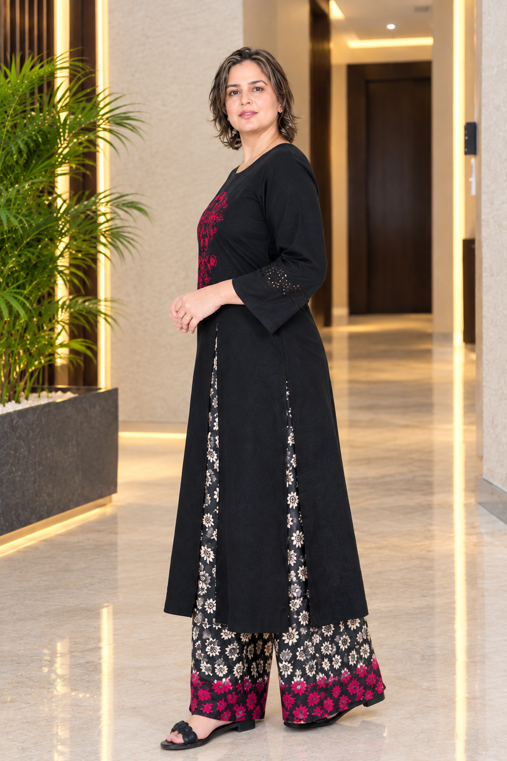 2- Piece Embroidered Black Cambric Suit