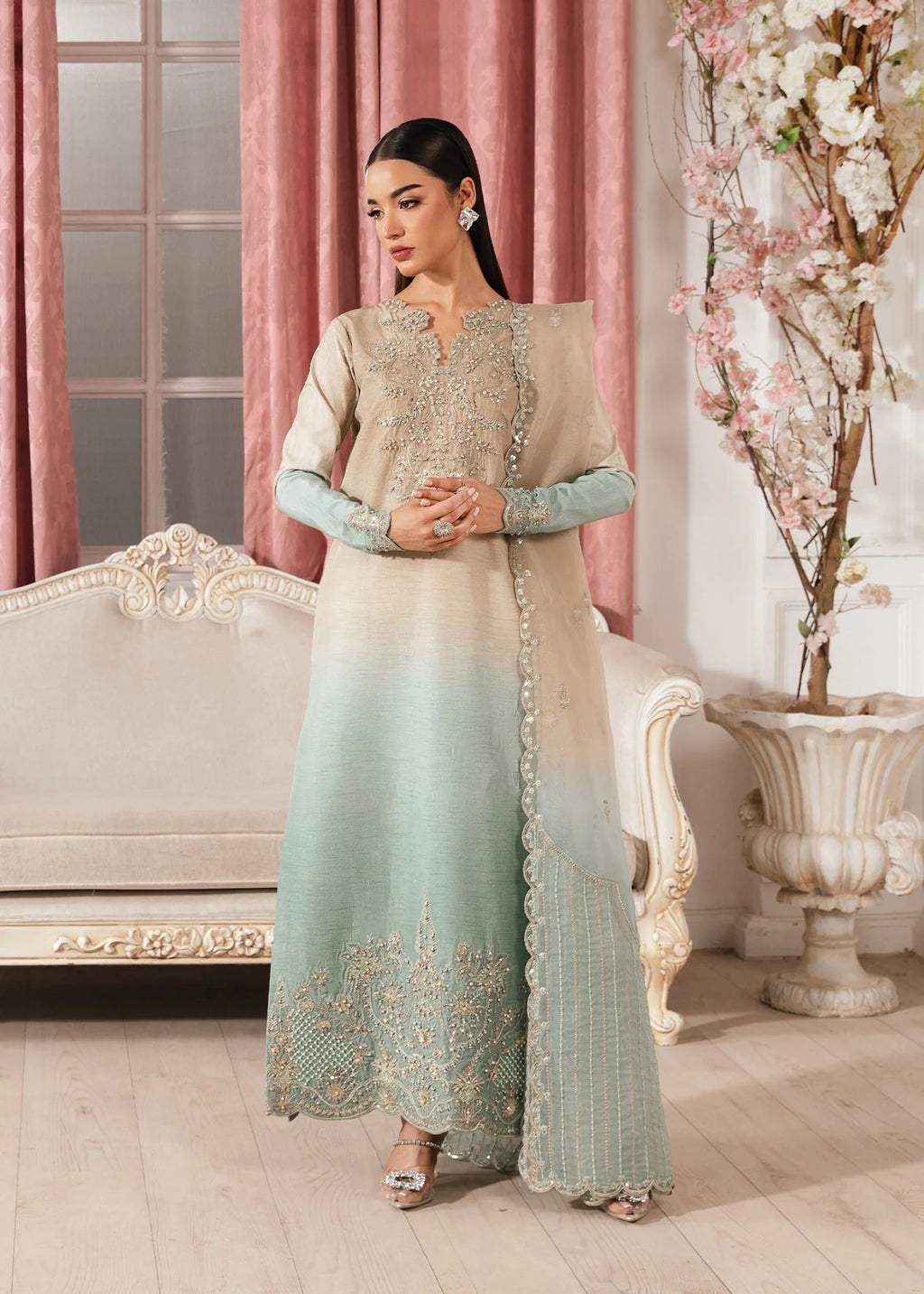 3- Piece Embroidered Raw Silk Suits