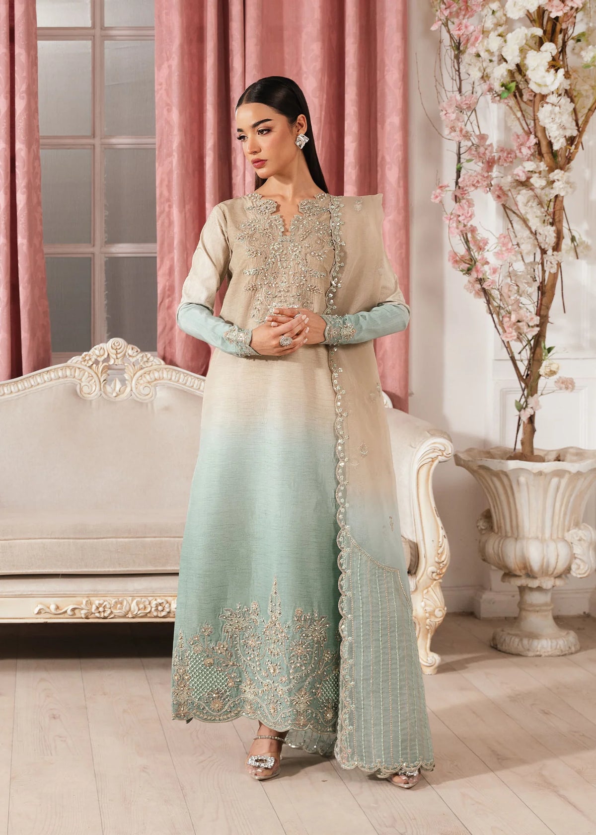 3- Piece Embroidered Raw Silk Suits