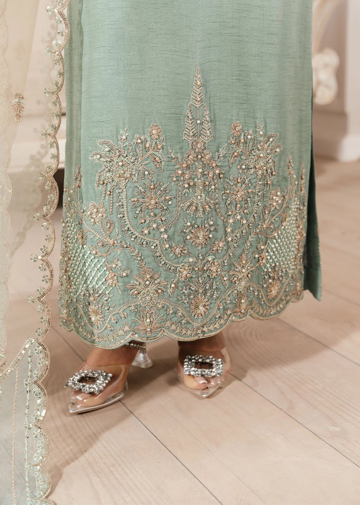 3- Piece Embroidered Raw Silk Suits