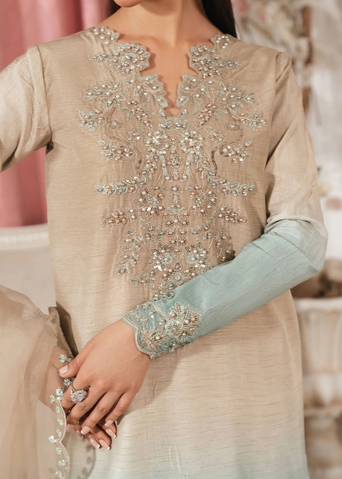3- Piece Embroidered Raw Silk Suits