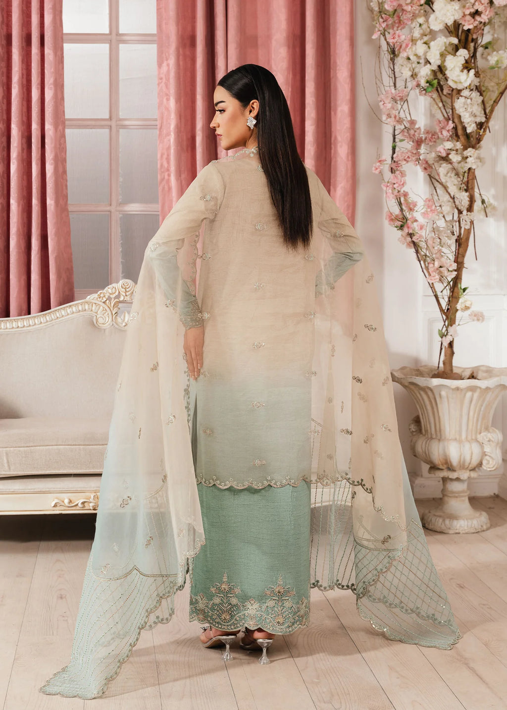 3- Piece Embroidered Raw Silk Suits
