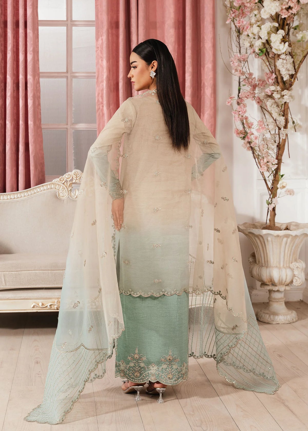 3- Piece Embroidered Raw Silk Suits