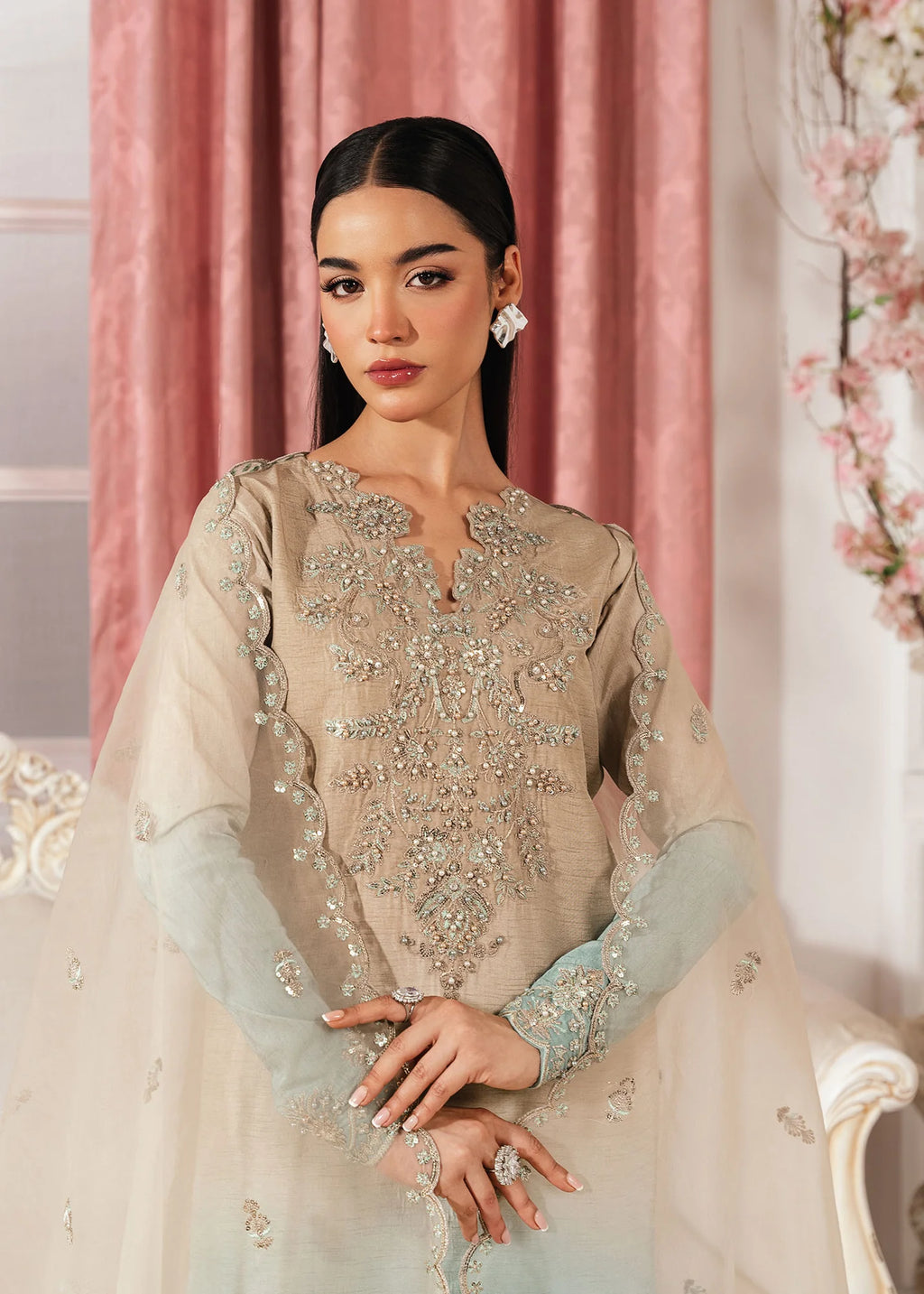 3- Piece Embroidered Raw Silk Suits