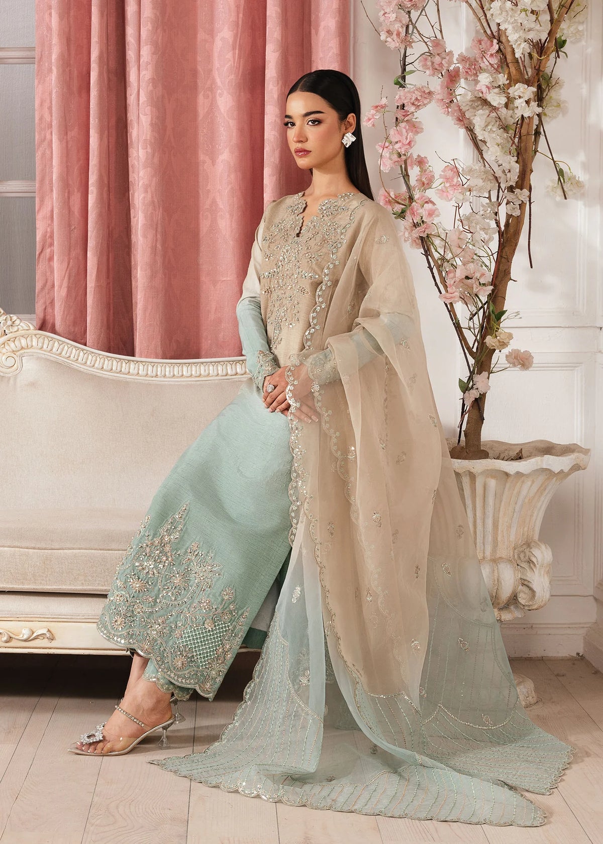 3- Piece Embroidered Raw Silk Suits