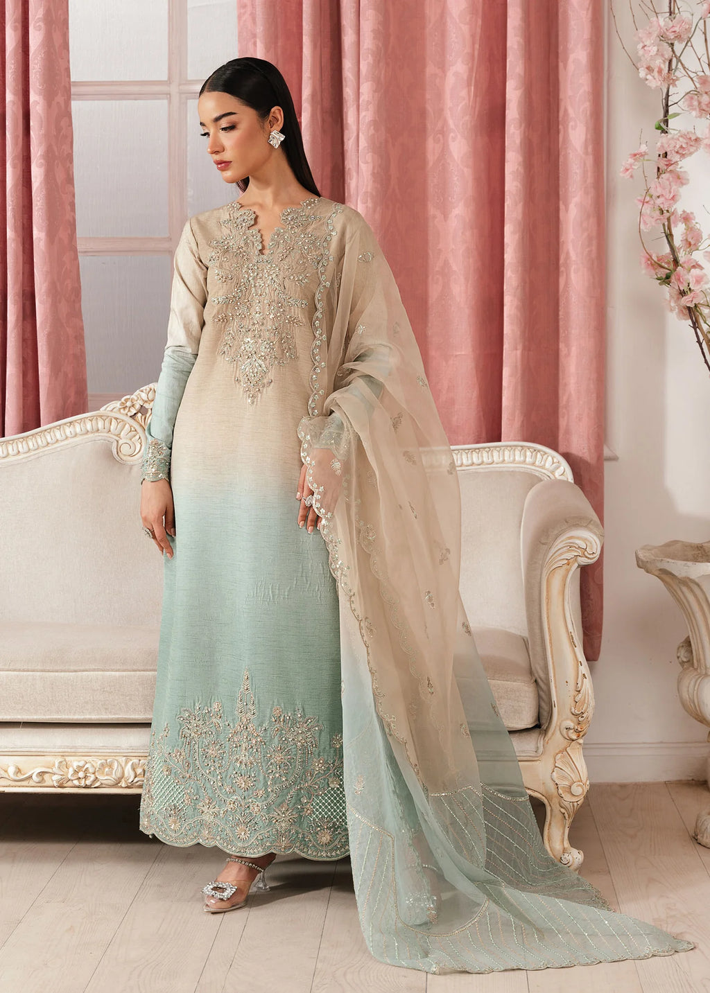 3- Piece Embroidered Raw Silk Suits