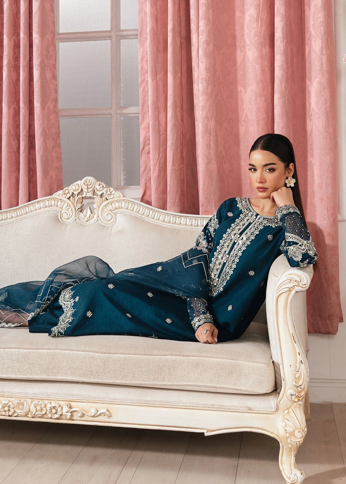 3- Piece Embroidered Raw Silk Suits