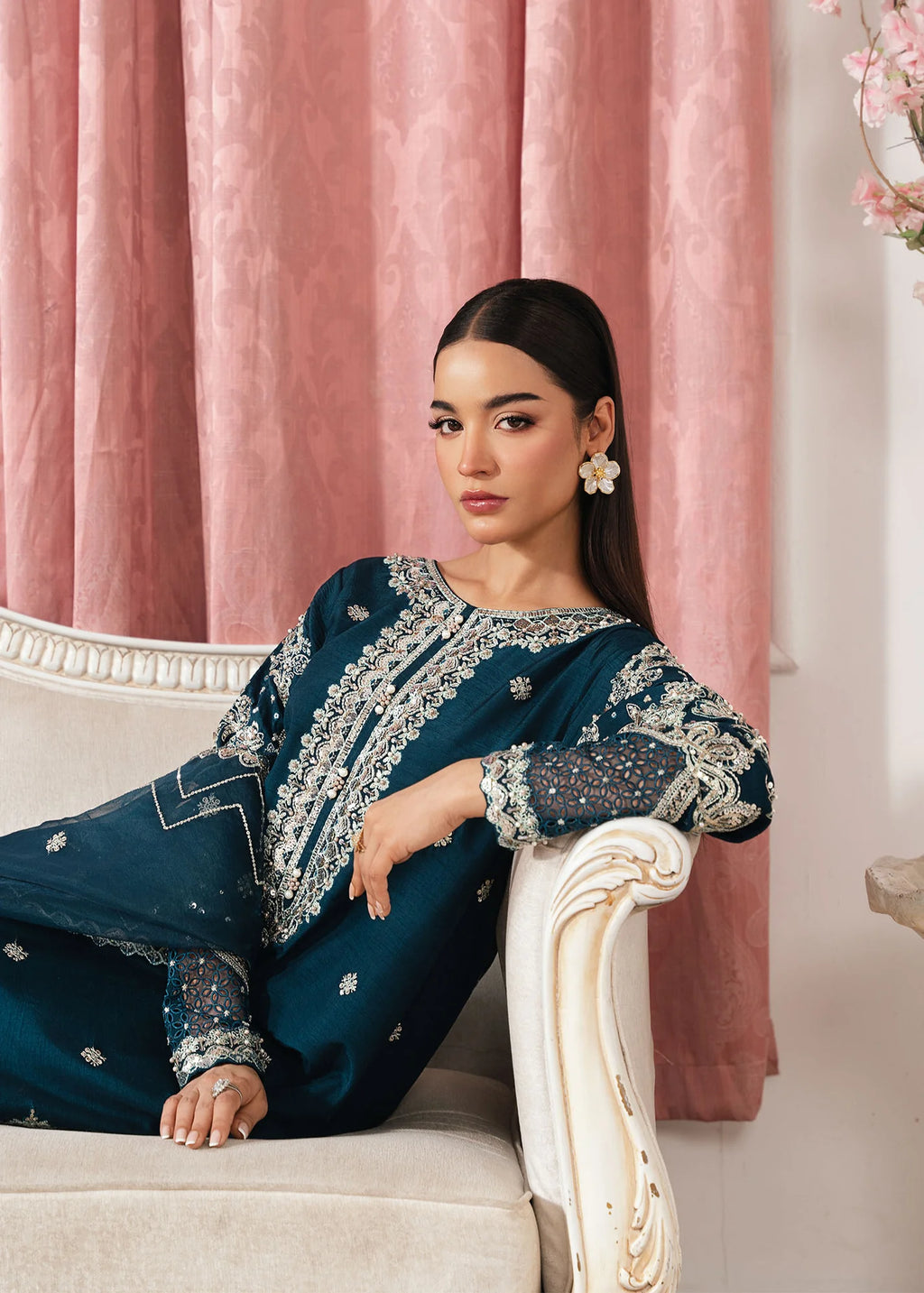 3- Piece Embroidered Raw Silk Suits