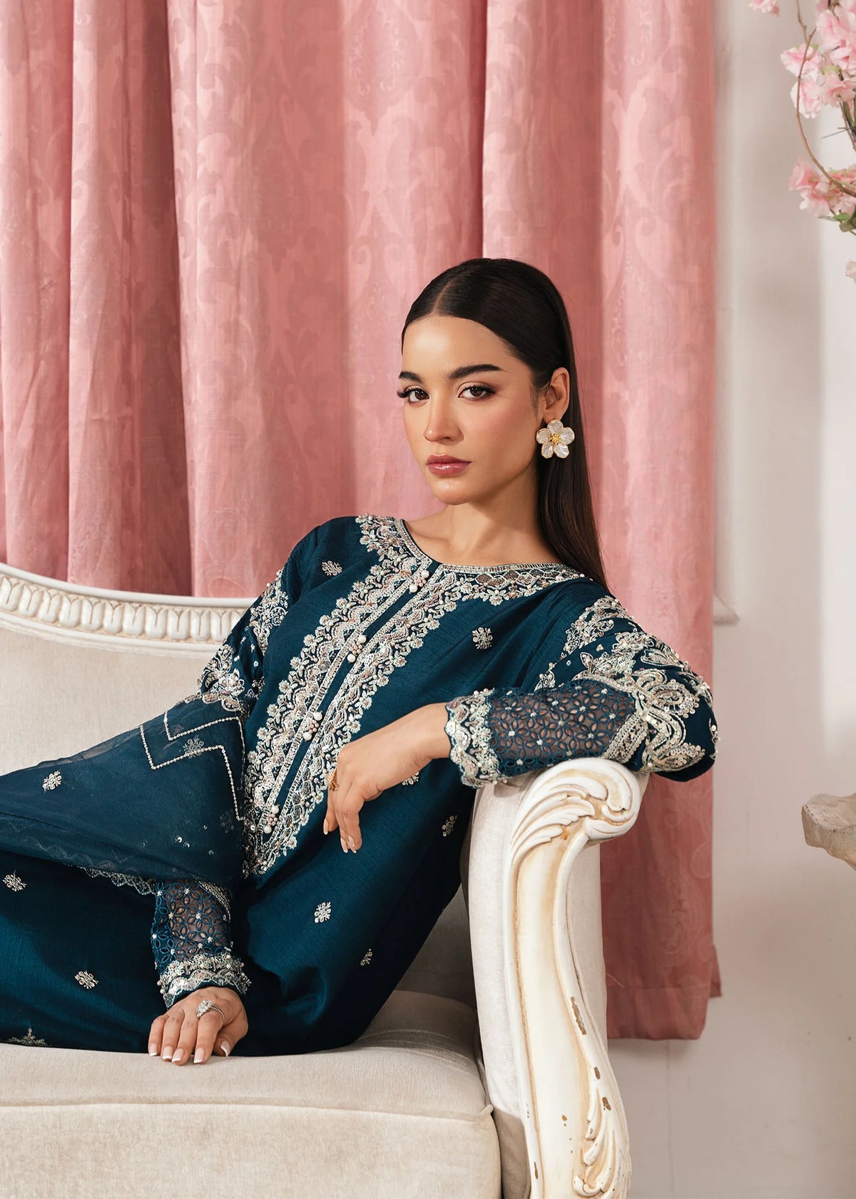 3- Piece Embroidered Raw Silk Suits