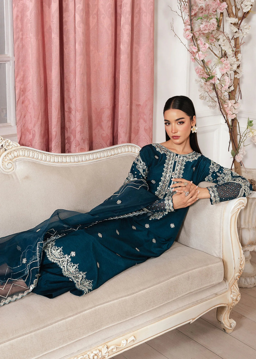 3- Piece Embroidered Raw Silk Suits