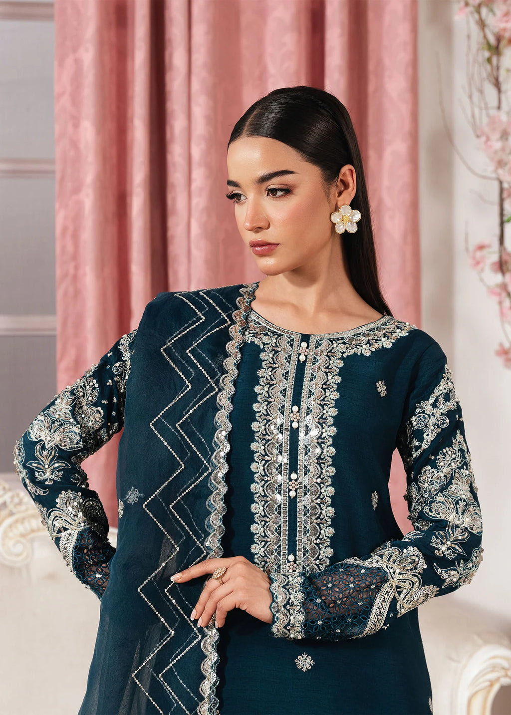 3- Piece Embroidered Raw Silk Suits