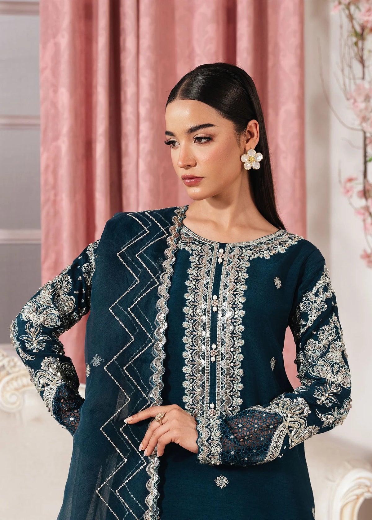 3- Piece Embroidered Raw Silk Suits