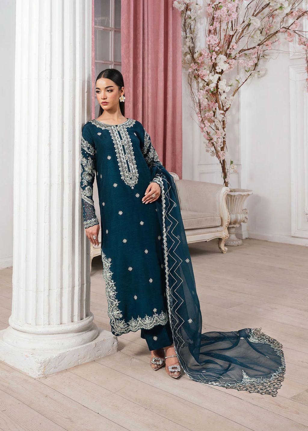 3- Piece Embroidered Raw Silk Suits