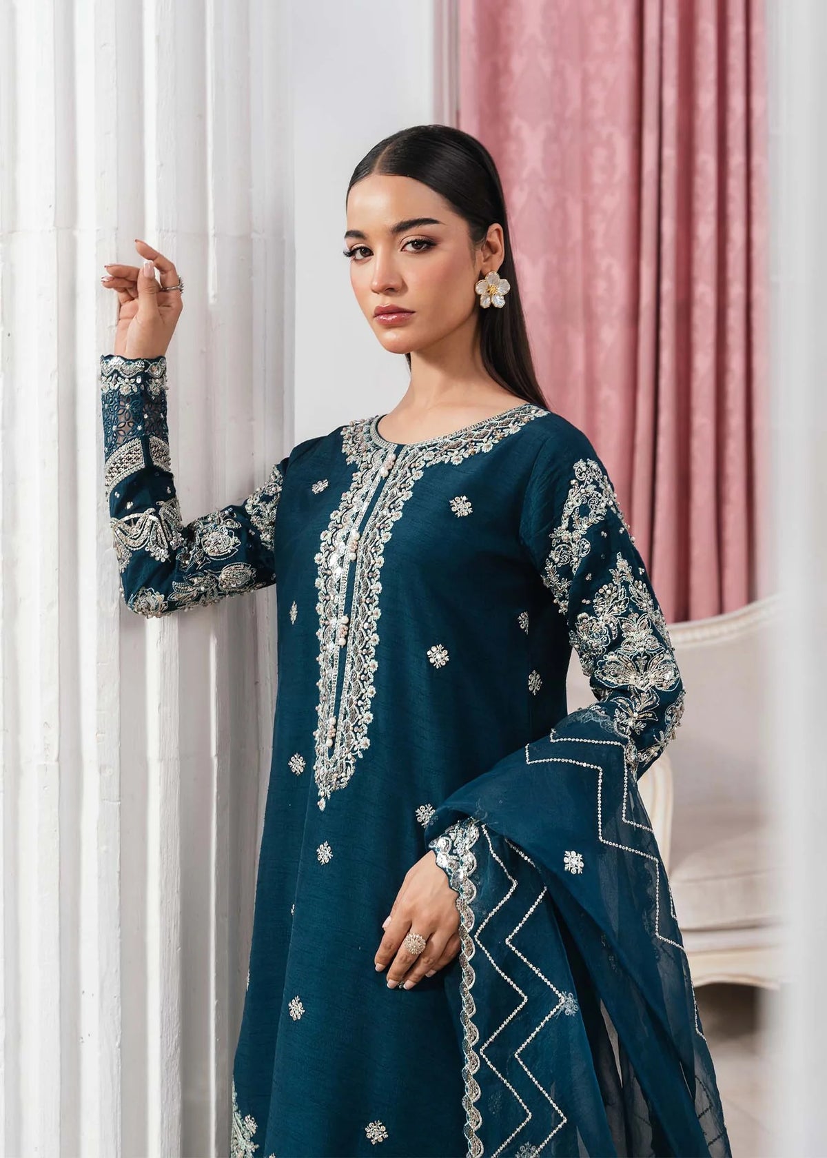 3- Piece Embroidered Raw Silk Suits
