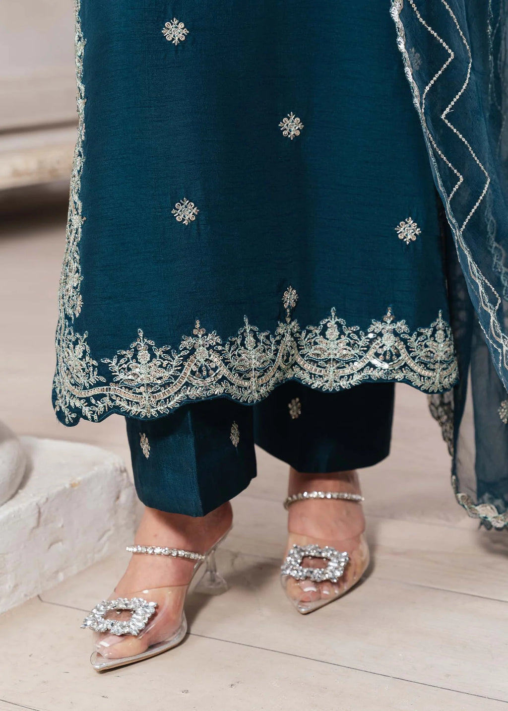 3- Piece Embroidered Raw Silk Suits