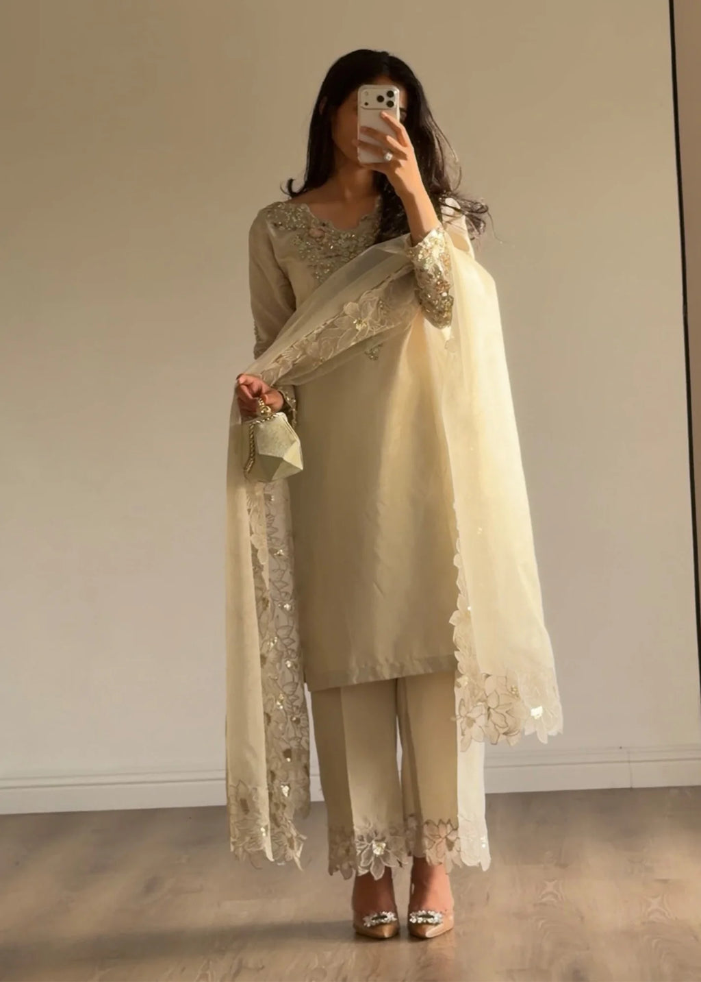 3- Piece Embroidered Raw Silk Suit