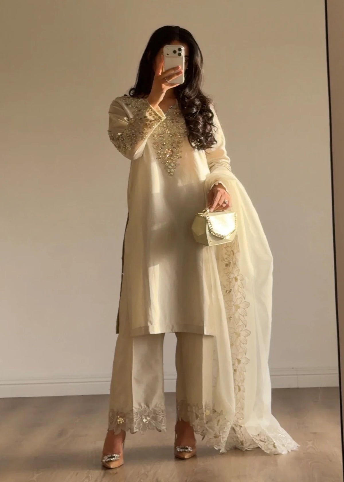 3- Piece Embroidered Raw Silk Suit