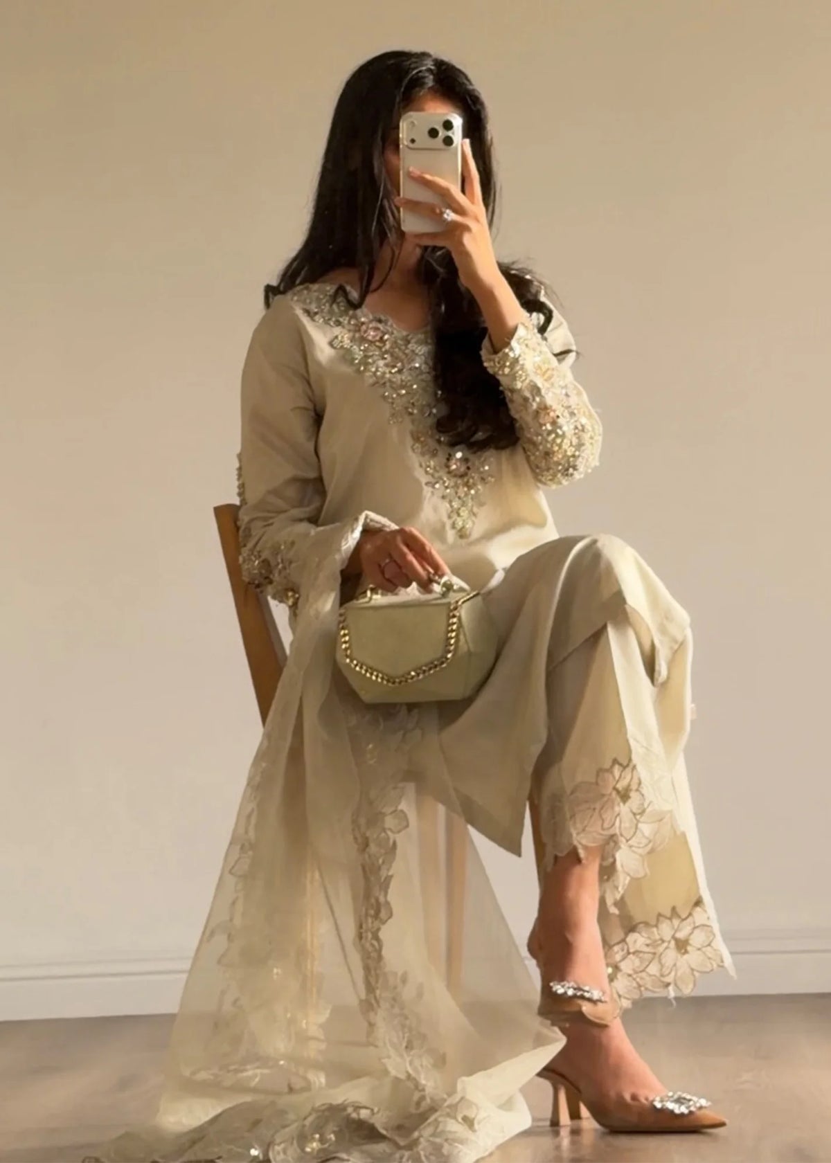 3- Piece Embroidered Raw Silk Suit