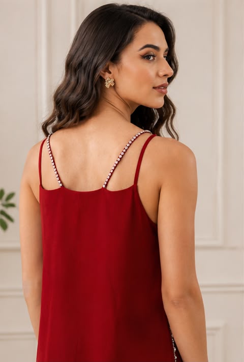 Ruby Silk Ensemble with Embellished Bolero