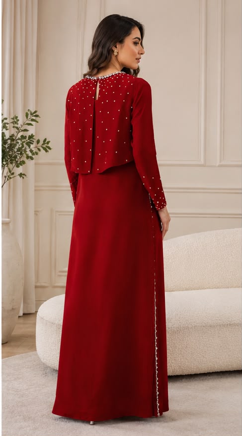 Ruby Silk Ensemble with Embellished Bolero