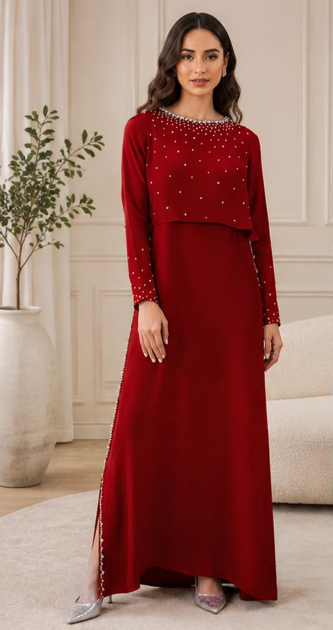 Ruby Silk Ensemble with Embellished Bolero