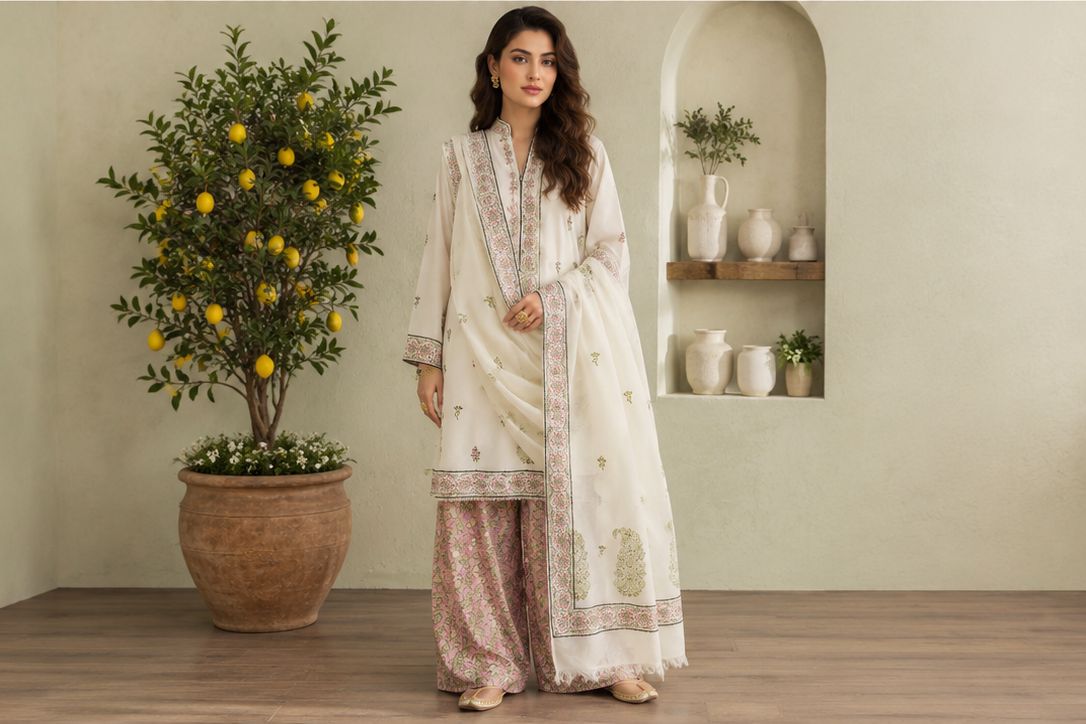 3- Piece Ivory Straight-Cut Suit